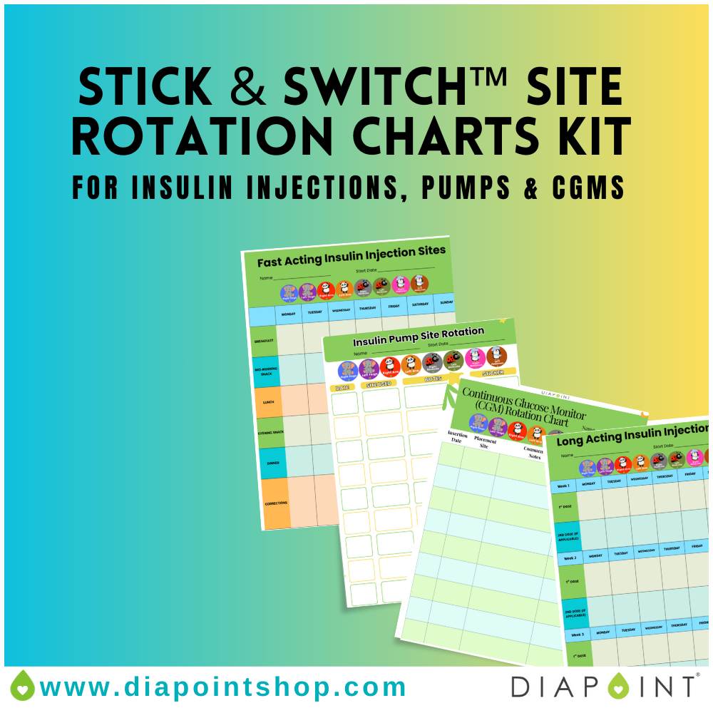 Stick & Switch Site Rotation Charts Kit – For Insulin Injections, Pumps ...